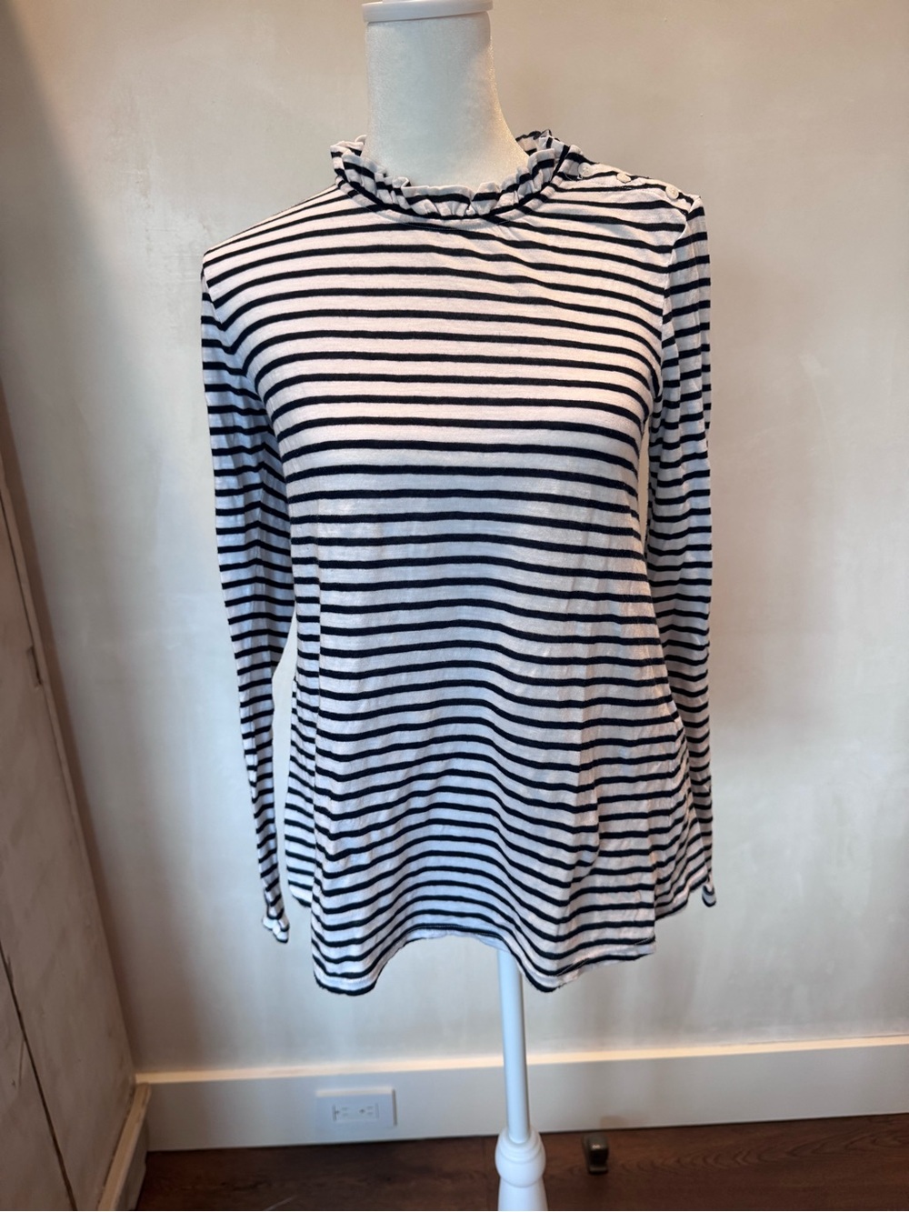 Stateside Striped Ruffle Neck Long-Sleeve Top - Blue & White